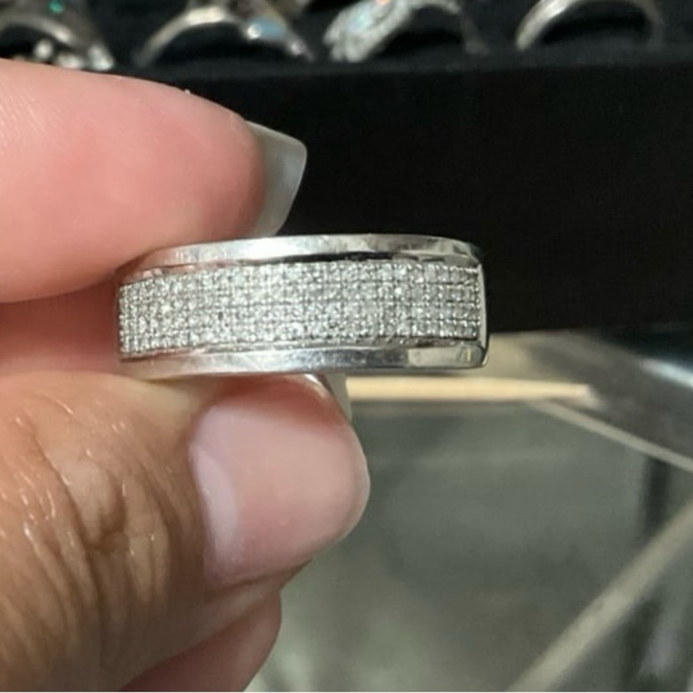 925 White Diamond Iced Out Stackable Wedding Band For Men